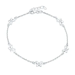 Nature Garden Charm Butterfly Anklet Ankle Bracelet Sterling Silver 9-10"