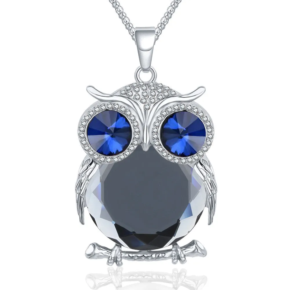 New Fashion Charms Crystal Owl Necklace Rhinestone Gem Cubic Zircon Diamond Long Chain Necklaces&Pendants Women Jewelry