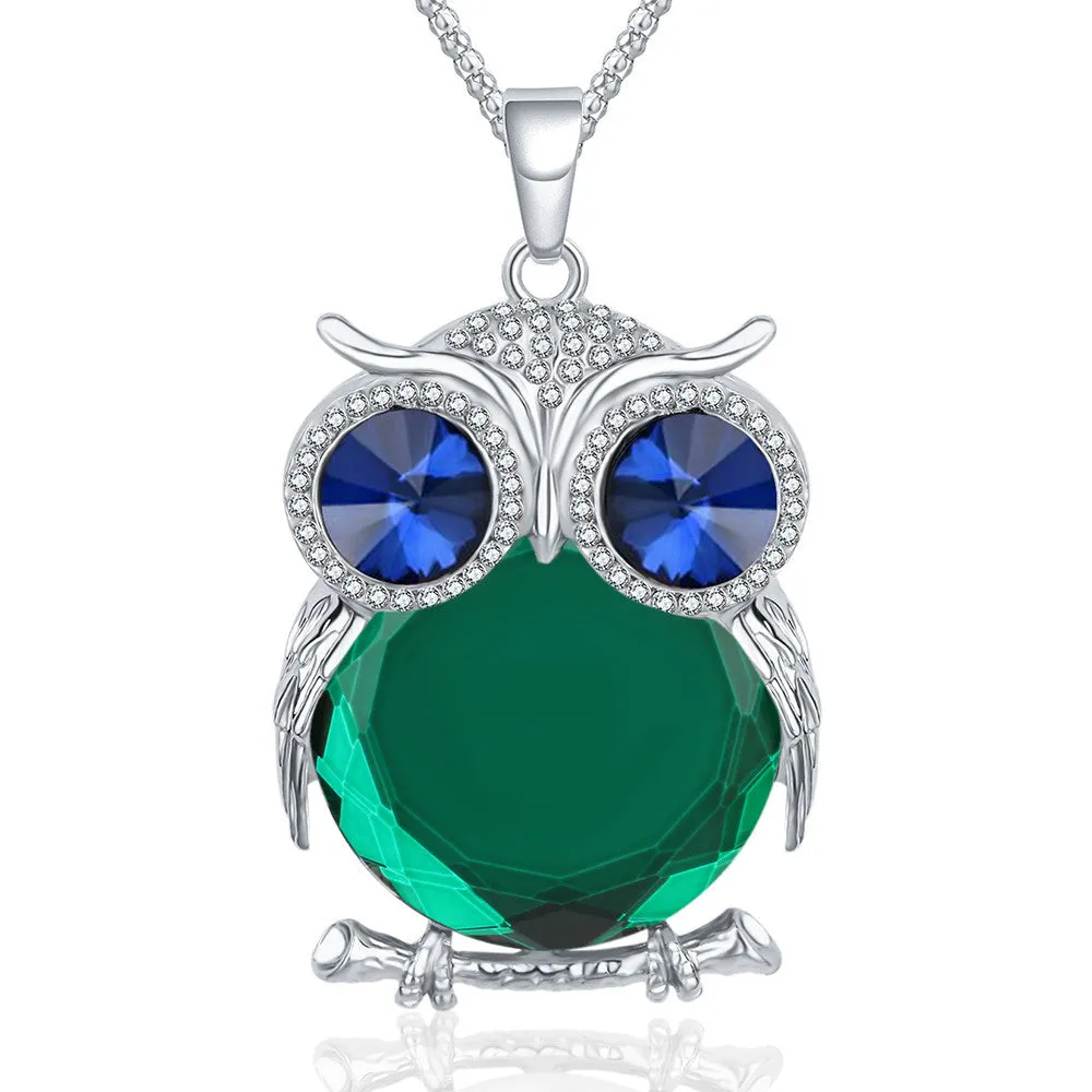 New Fashion Charms Crystal Owl Necklace Rhinestone Gem Cubic Zircon Diamond Long Chain Necklaces&Pendants Women Jewelry