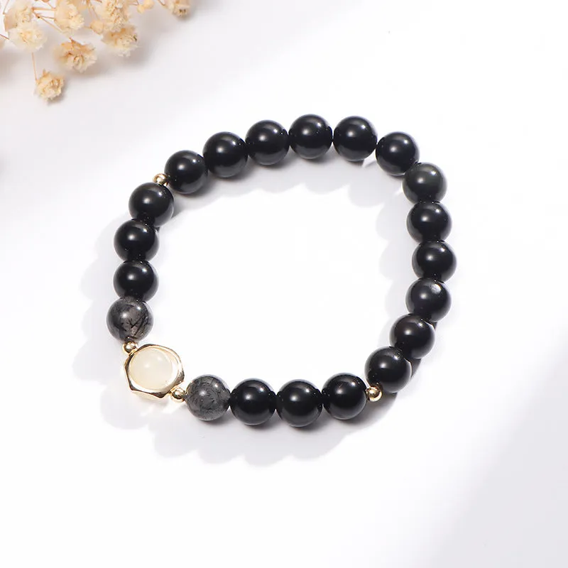 Obsidian Couples Bracelets Set for Men and Women