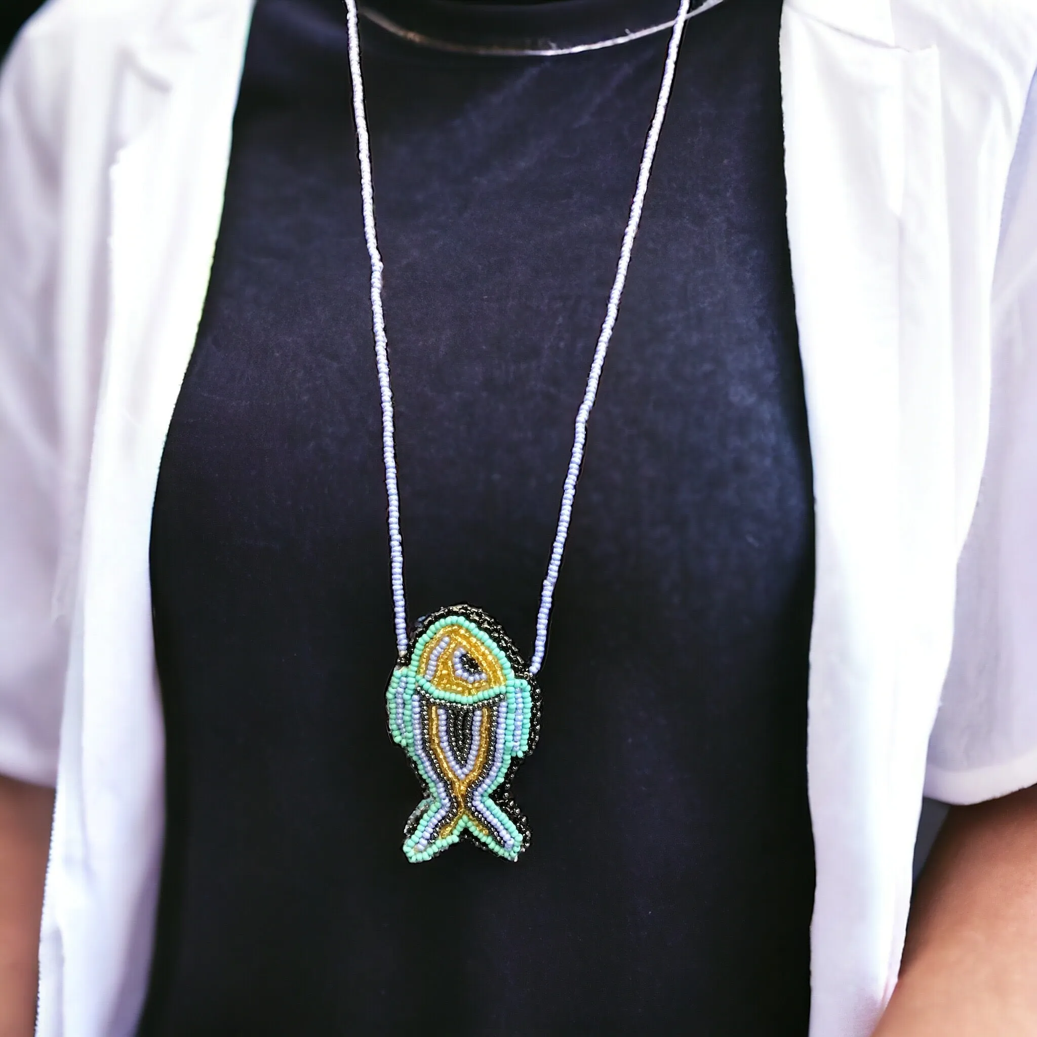 OLDTRIBES™ Necklace Turquoise and Golden Fish Pouch