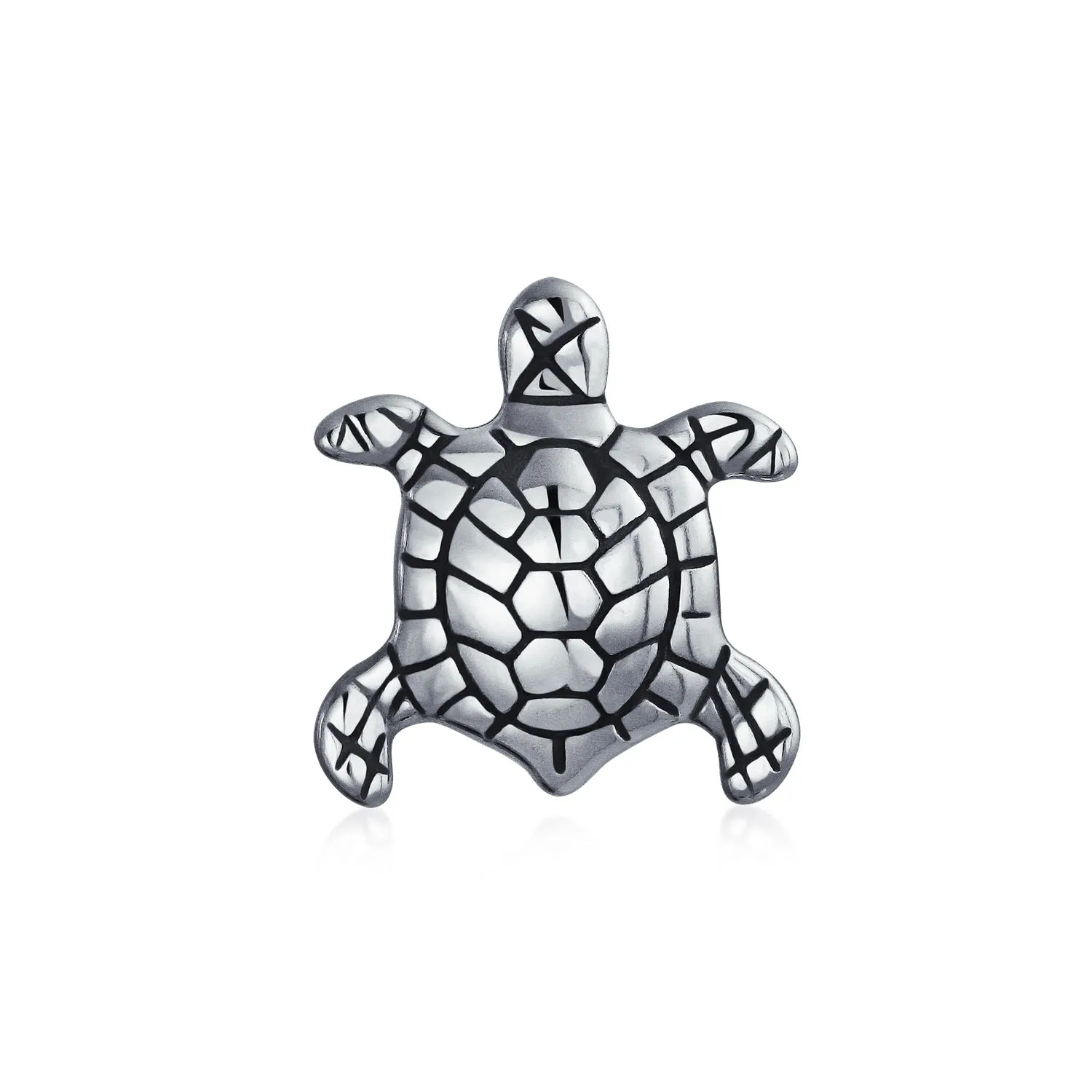 Oval Nautical Sea Turtle Charm Bead in Oxidized Sterling Silver for Bracelets