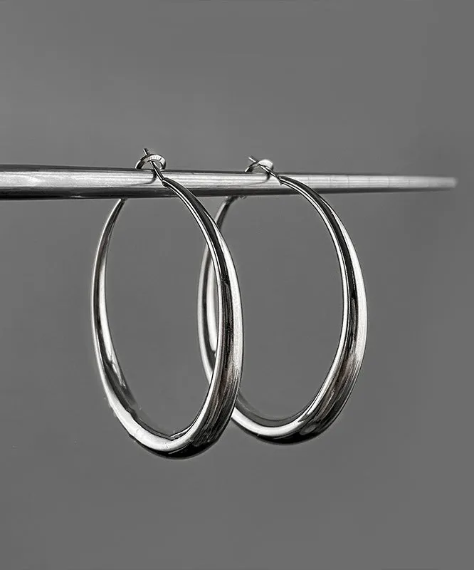 Oversize Silk Sterling Silver Big Circle Hoop Earrings MM079