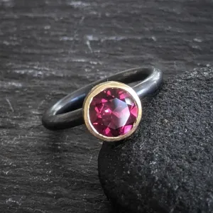 Oxidised Silver and 7.5 mm Rhodalite Garnet Ring