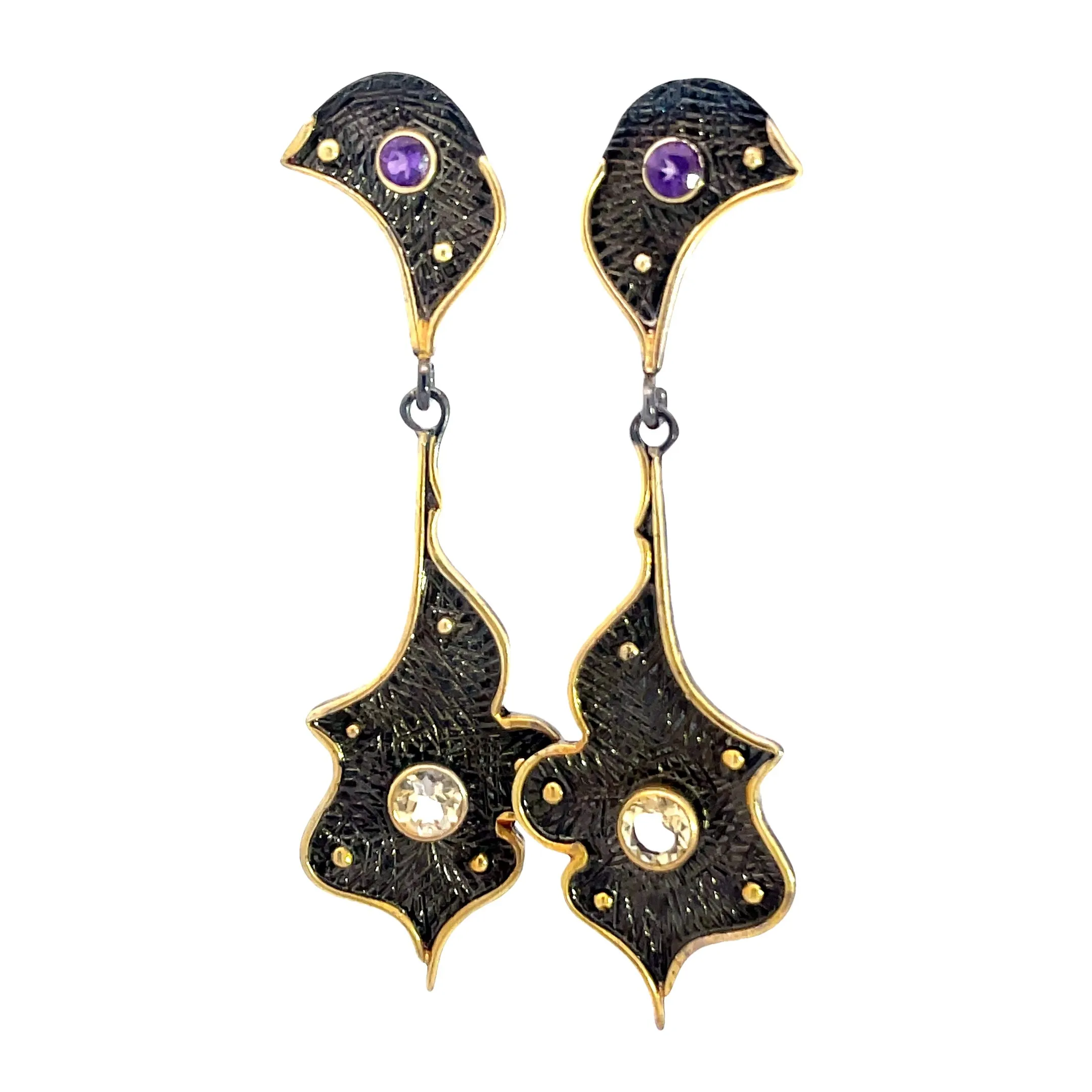 Oxidized Silver Gemstone Drop Earring