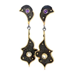 Oxidized Silver Gemstone Drop Earring