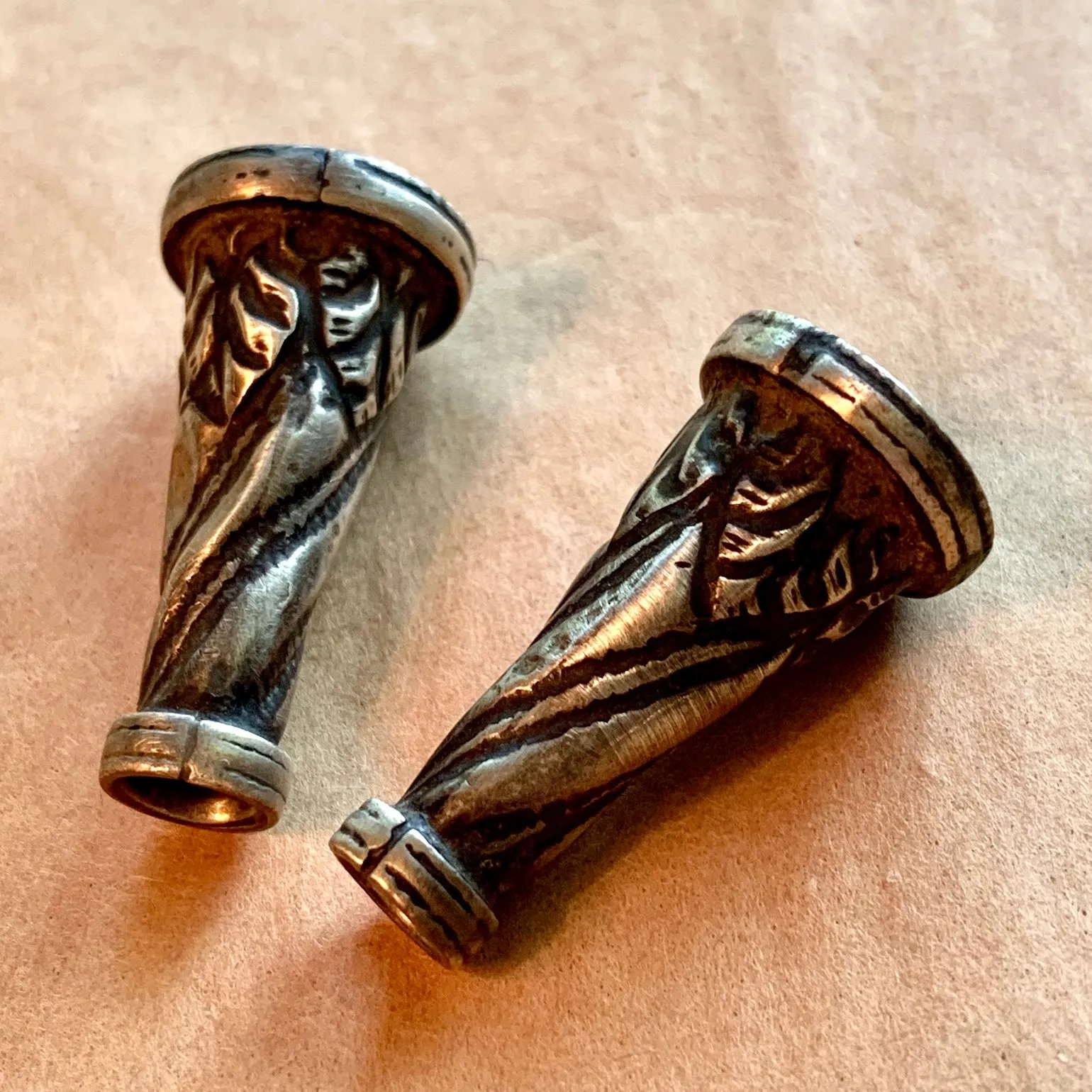 Pair of Antique Silver Cones, India