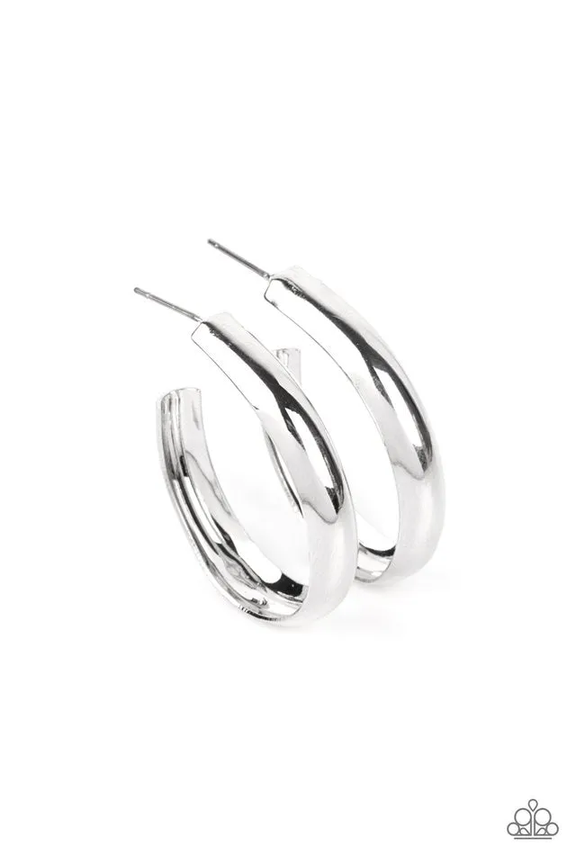 Paparazzi Earring ~ Champion Curves - Silver