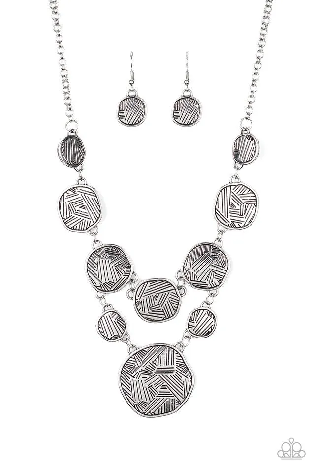 Paparazzi Necklace ~ Metallic Patchwork - Silver