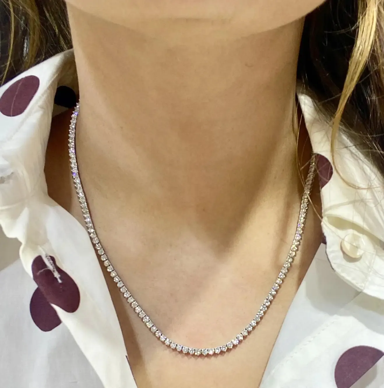 Petite Straight Line Diamond Necklace in White Gold