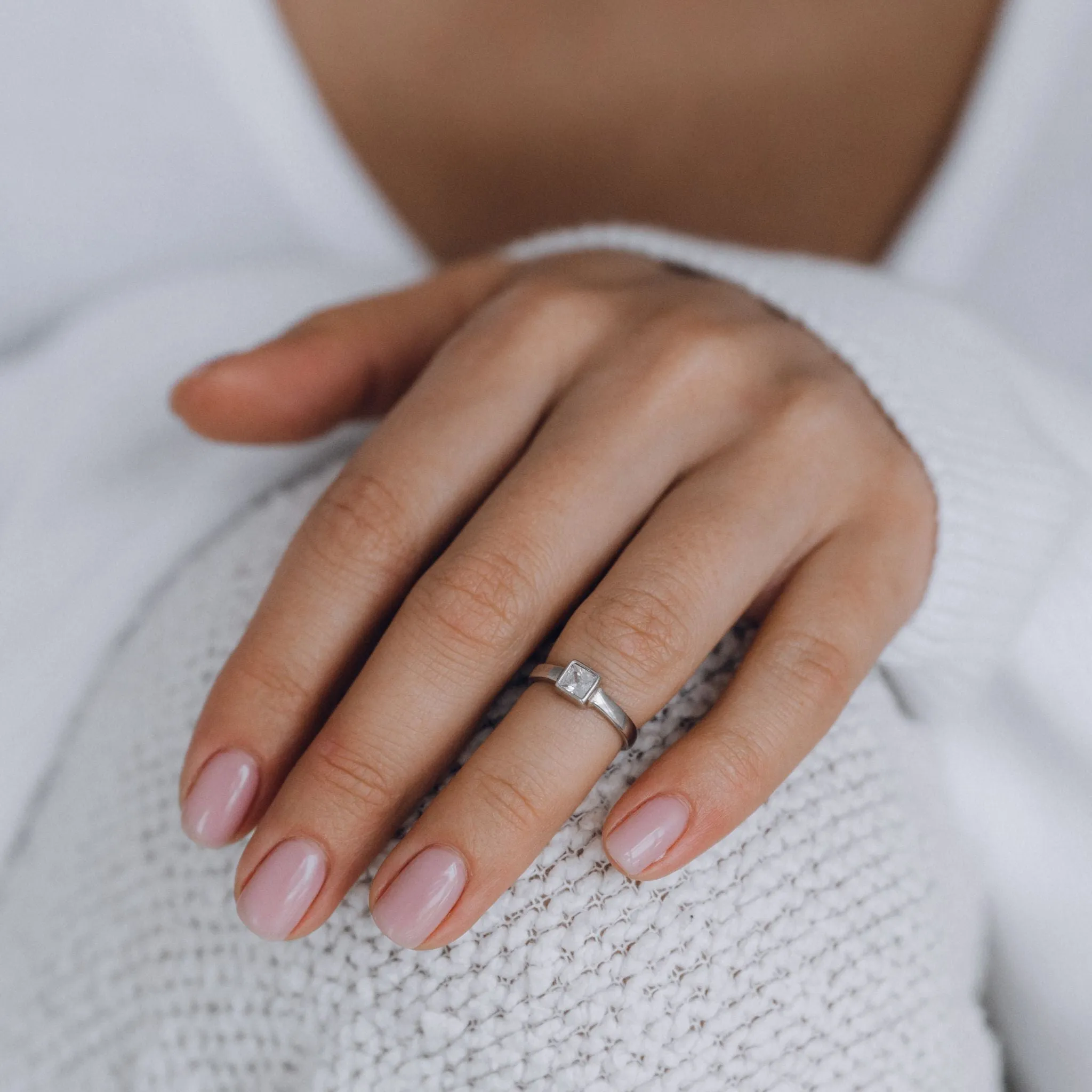 Phalanx Ring with Square White Zircon (Plain)