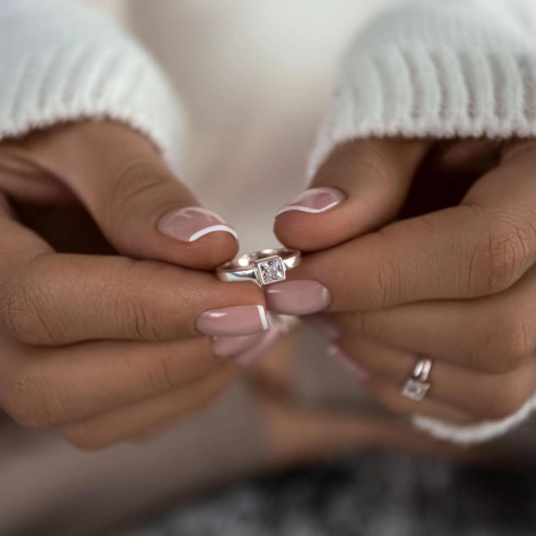 Phalanx Ring with Square White Zircon (Plain)