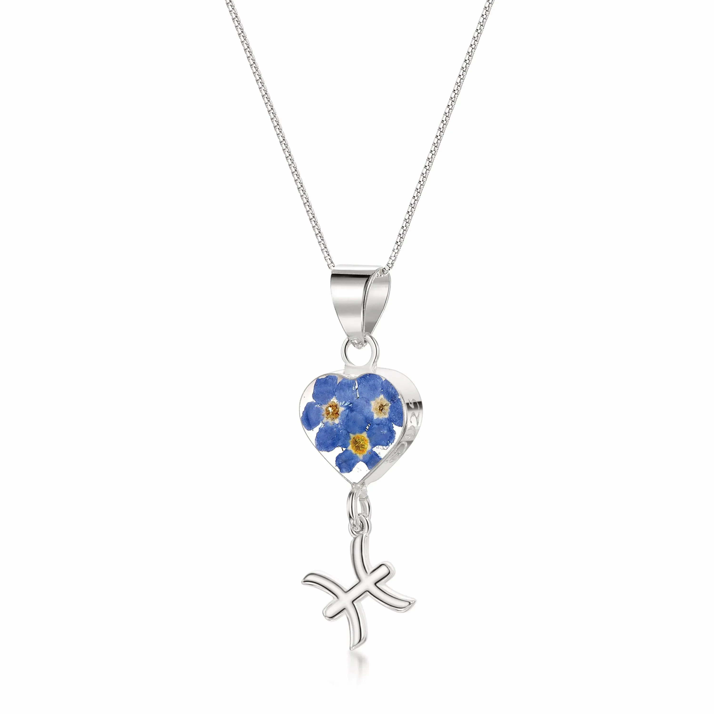 Pisces Necklace - Sterling silver pendant with real flowers & a zodiac charm    More Options...