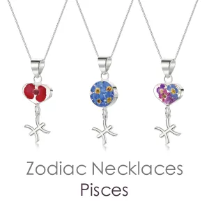 Pisces Necklace - Sterling silver pendant with real flowers & a zodiac charm    More Options...