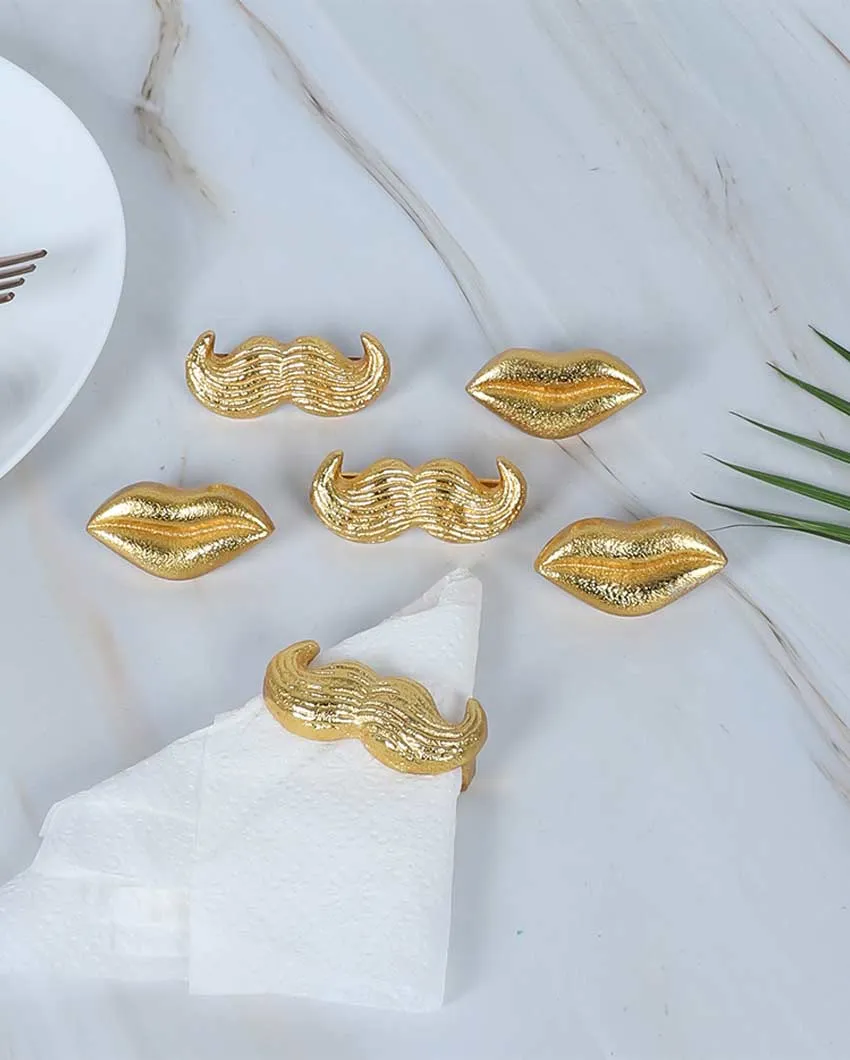 Playful Golden Lips and Moustaches Napkin Ring | Gold | Pack of 6