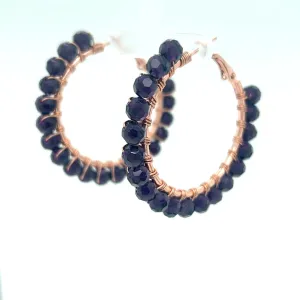 Purple Beaded Rose Gold Hoop Earrings Medium