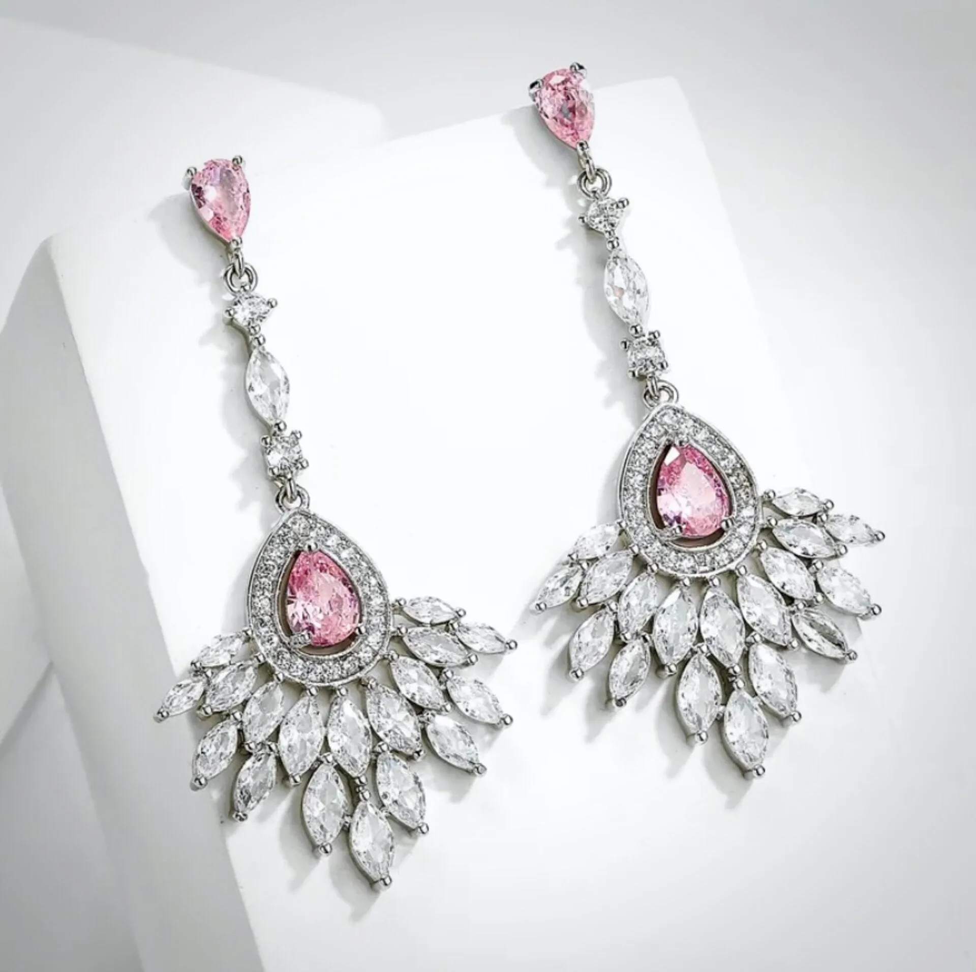 "Carmine" - Pink Cubic Zirconia Bridal Earrings