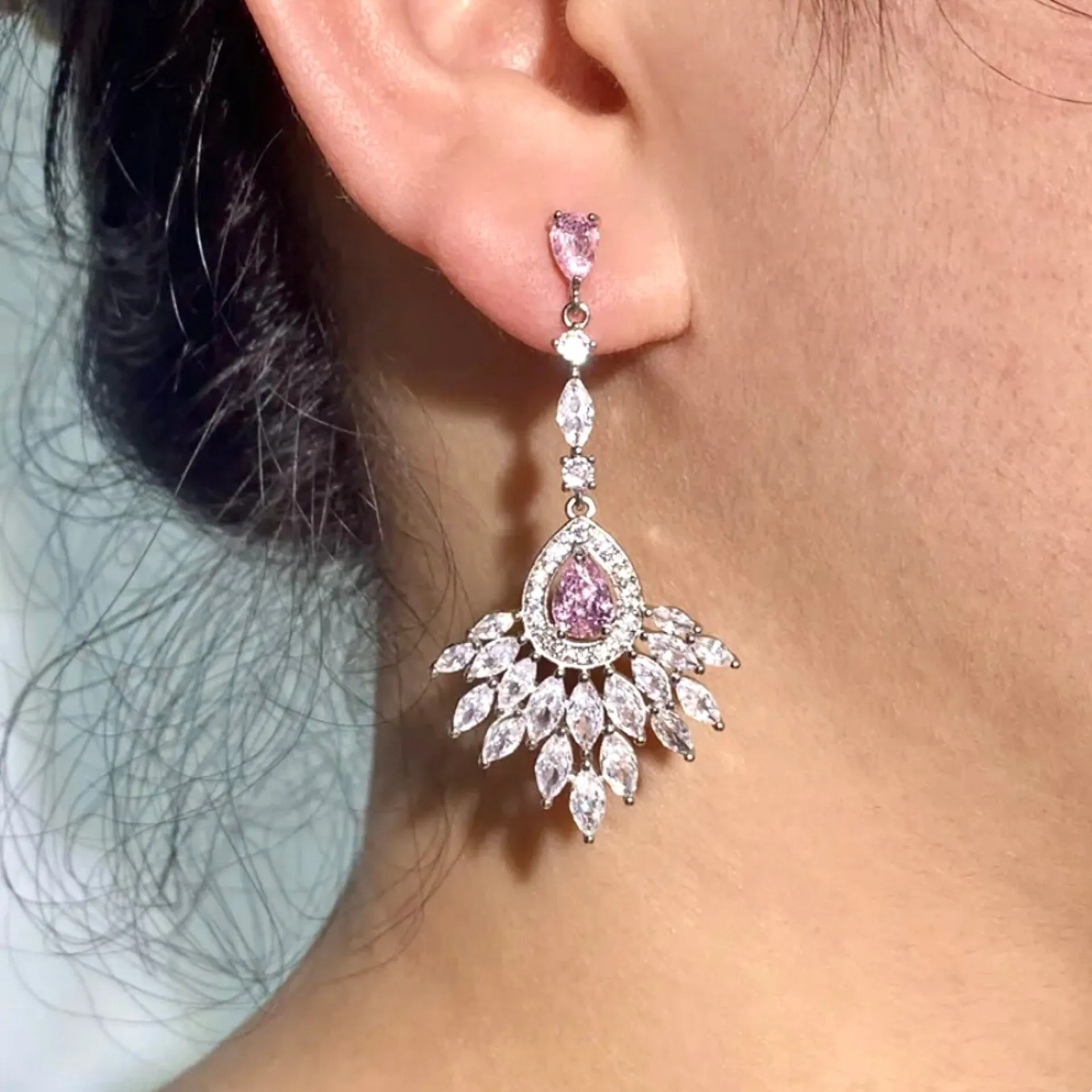 "Carmine" - Pink Cubic Zirconia Bridal Earrings