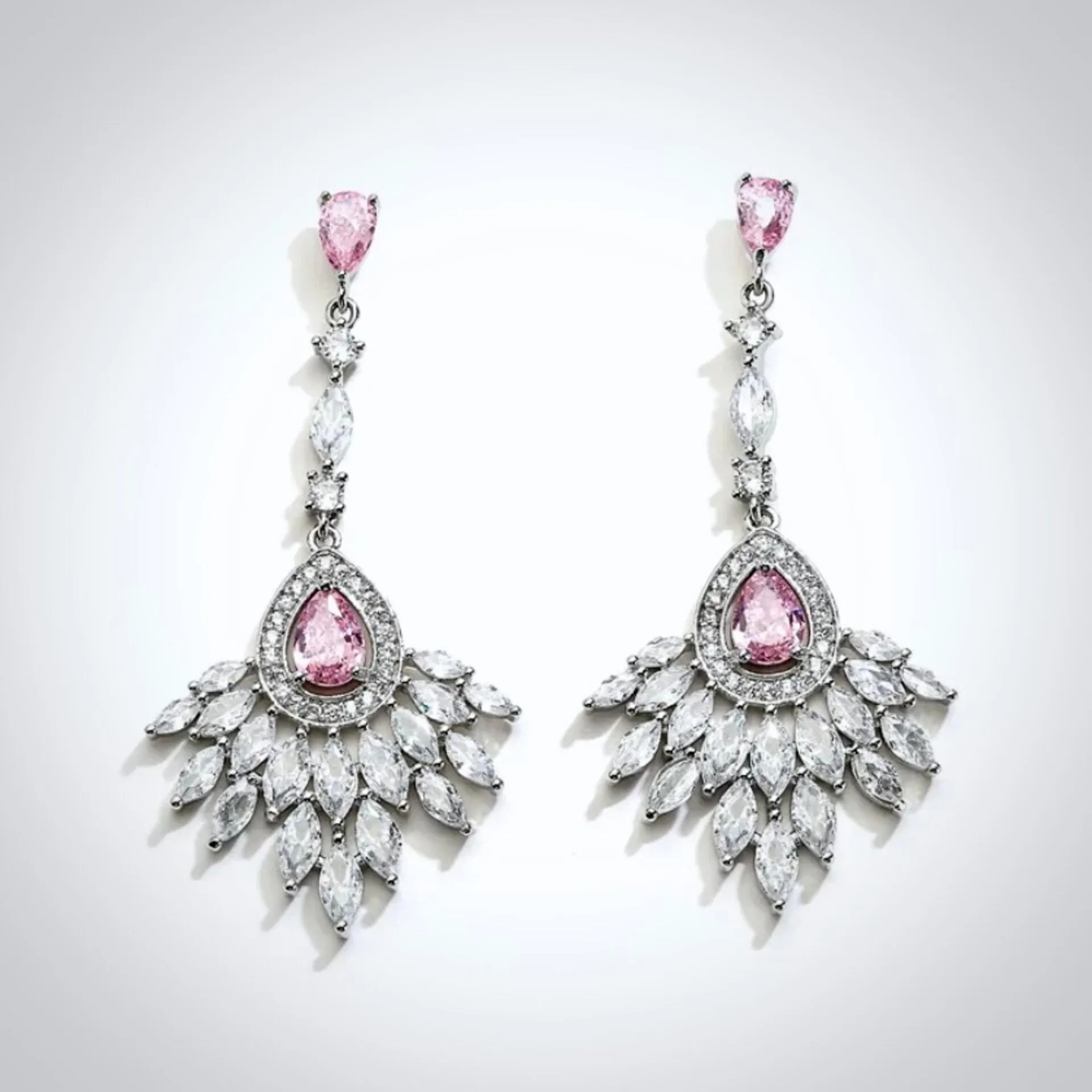 "Carmine" - Pink Cubic Zirconia Bridal Earrings