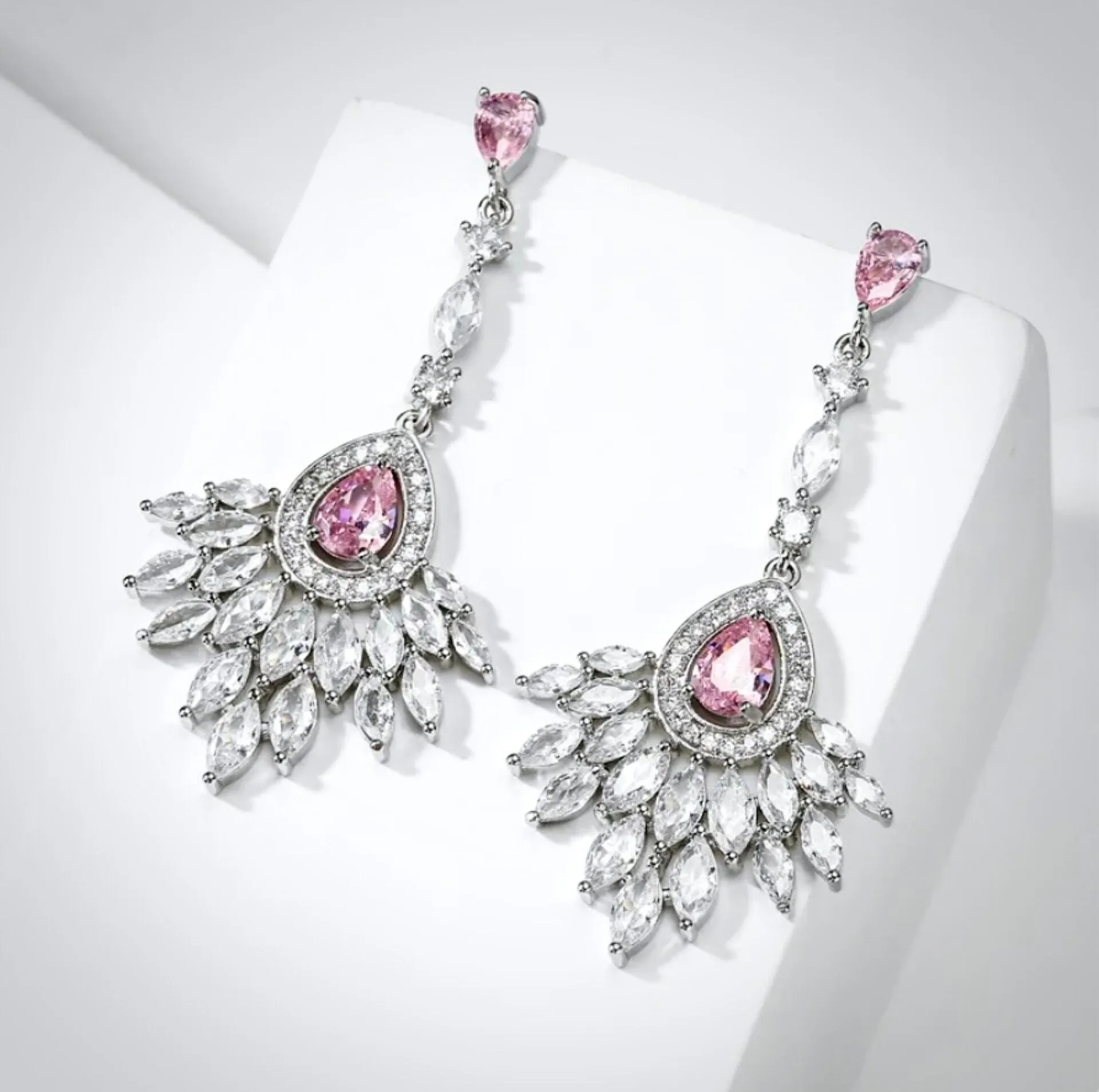 "Carmine" - Pink Cubic Zirconia Bridal Earrings