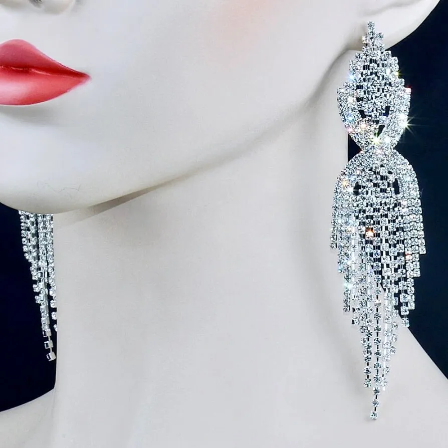 "Mackenzie" - Silver Rhinestone Bridal Earrings