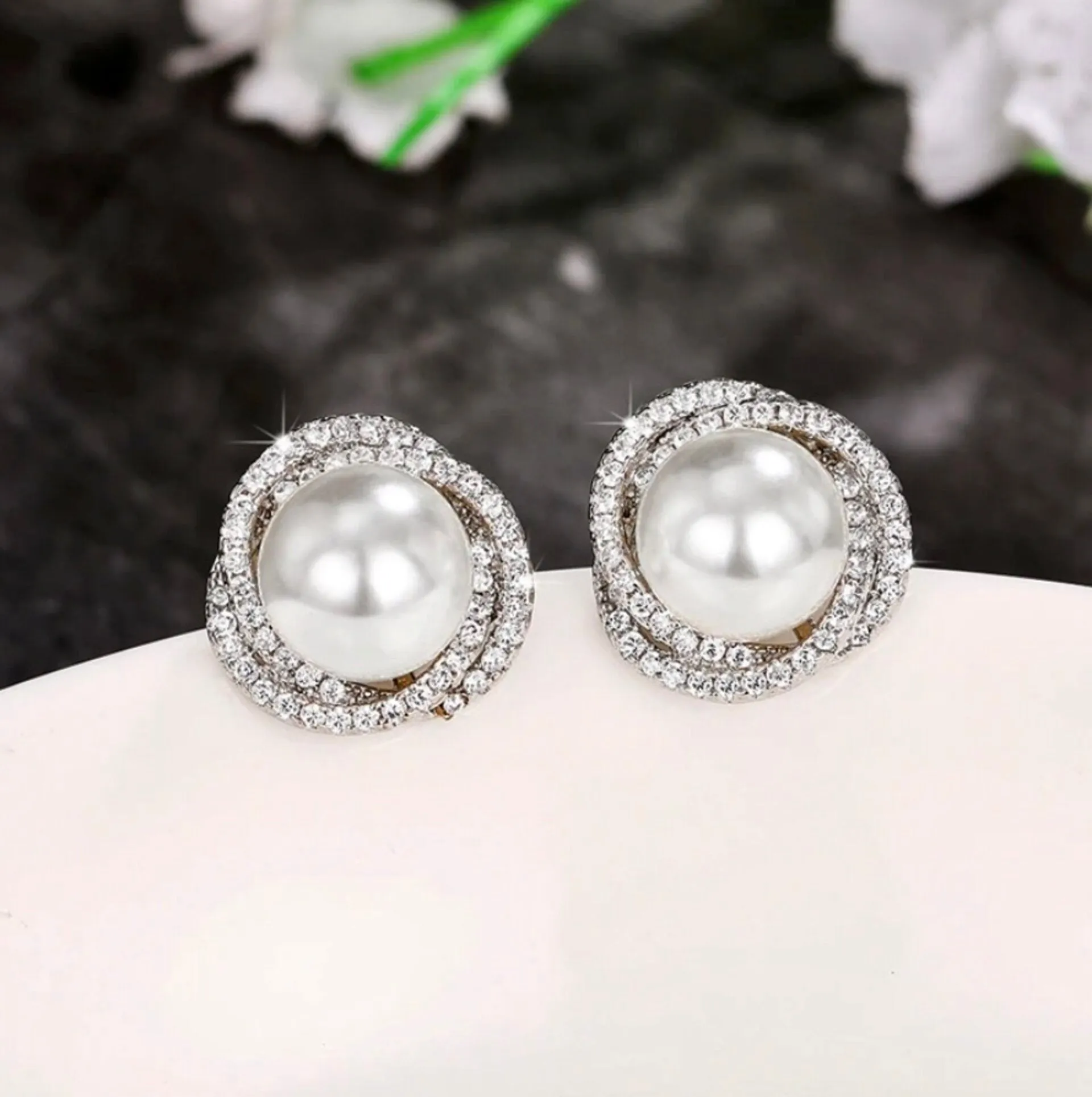 "Margaux" - Pearl and Cubic Zirconia Bridal Earrings - Available in Silver and Gold