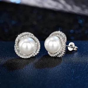 "Margaux" - Pearl and Cubic Zirconia Bridal Earrings - Available in Silver and Gold