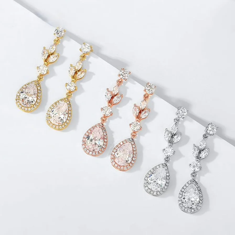 "Parker" - Cubic Zirconia Bridal Earrings - Available in Rose Gold, Silver and Yellow Gold