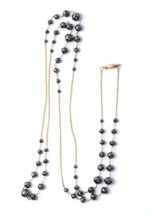 Rahaminov 18KRG Graduated Black Diamond Bead Chain Necklace | 36”