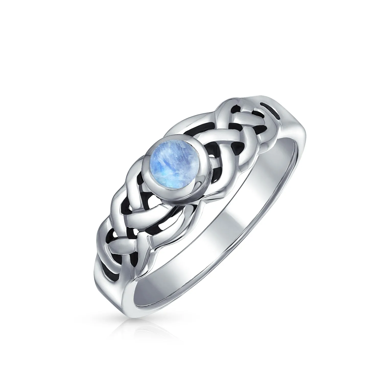 Rainbow Moonstone Celtic Knot Silver Ring Sterling June Birthstone