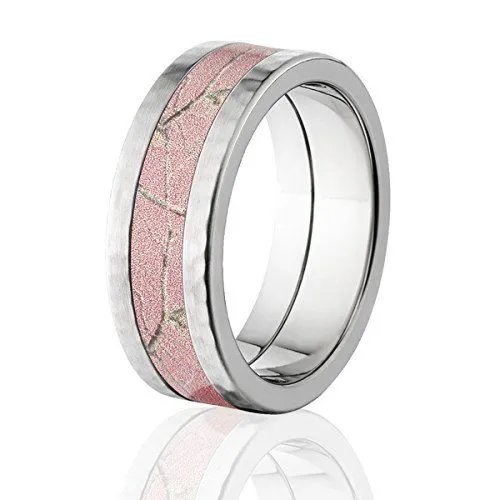 RealTree Pink Camouflage Rings, Premium Hammerband Titanium Rings