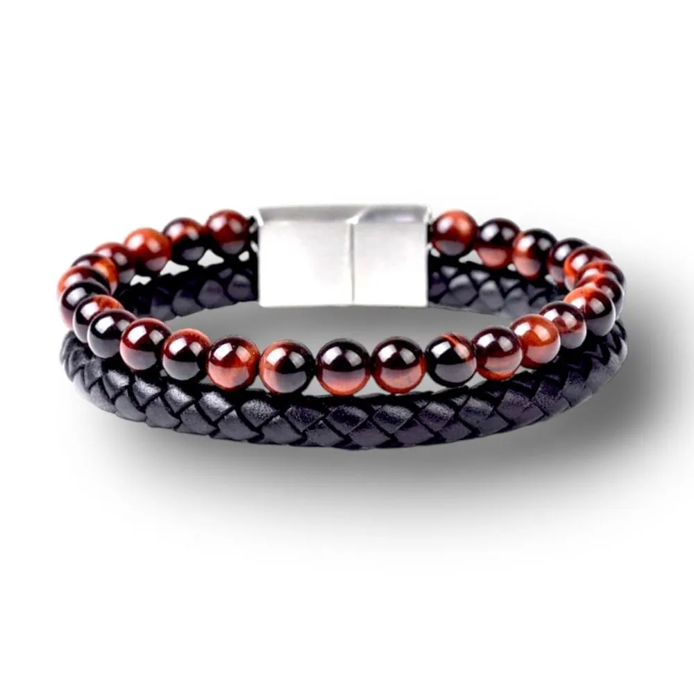 Red Tigers Eye Leather Bracelet