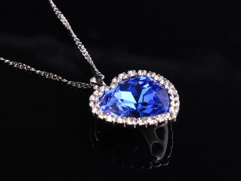 Romantic Titanic Ocean Heart Pendant Necklaces For Women Blue Crystal Rhinestone Choker Necklace Silver Plated Jewelry