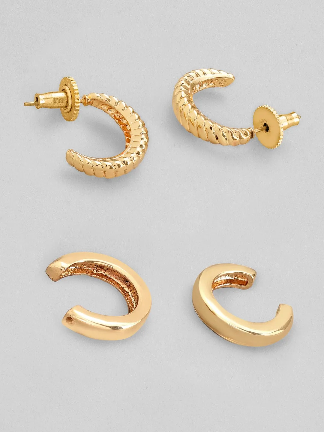 Rubans Voguish Set Of 3 Gold Toned Pearl Studded Classy Hoop Earrings.