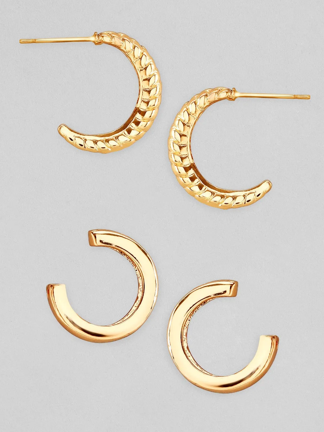 Rubans Voguish Set Of 3 Gold Toned Pearl Studded Classy Hoop Earrings.