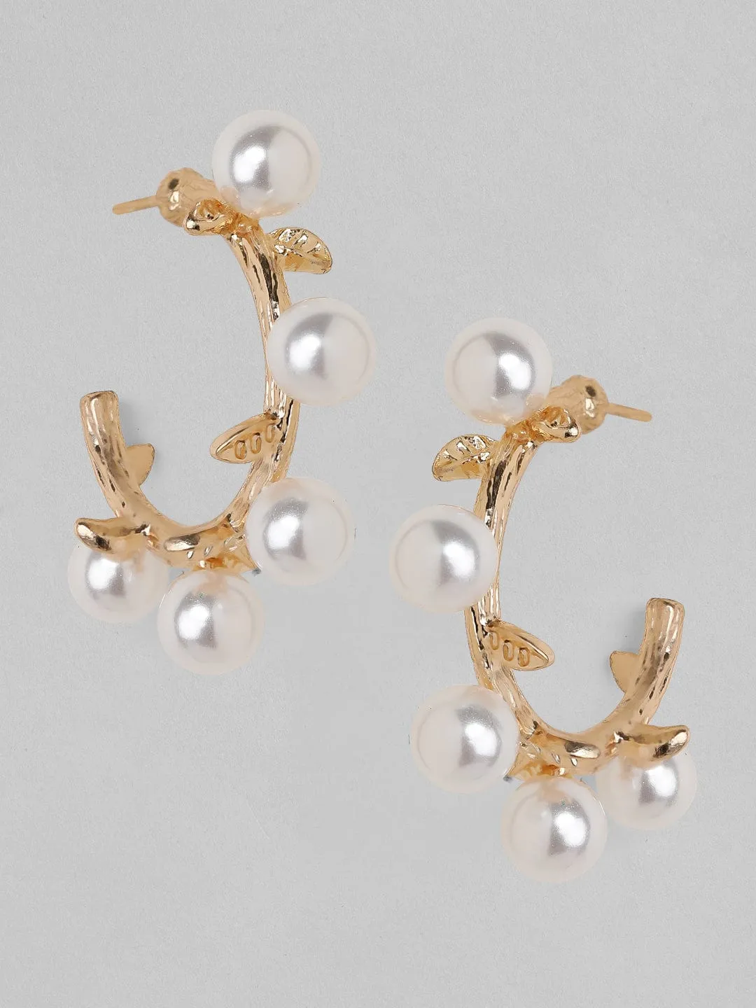 Rubans Voguish Set Of 3 Gold Toned Pearl Studded Classy Hoop Earrings.