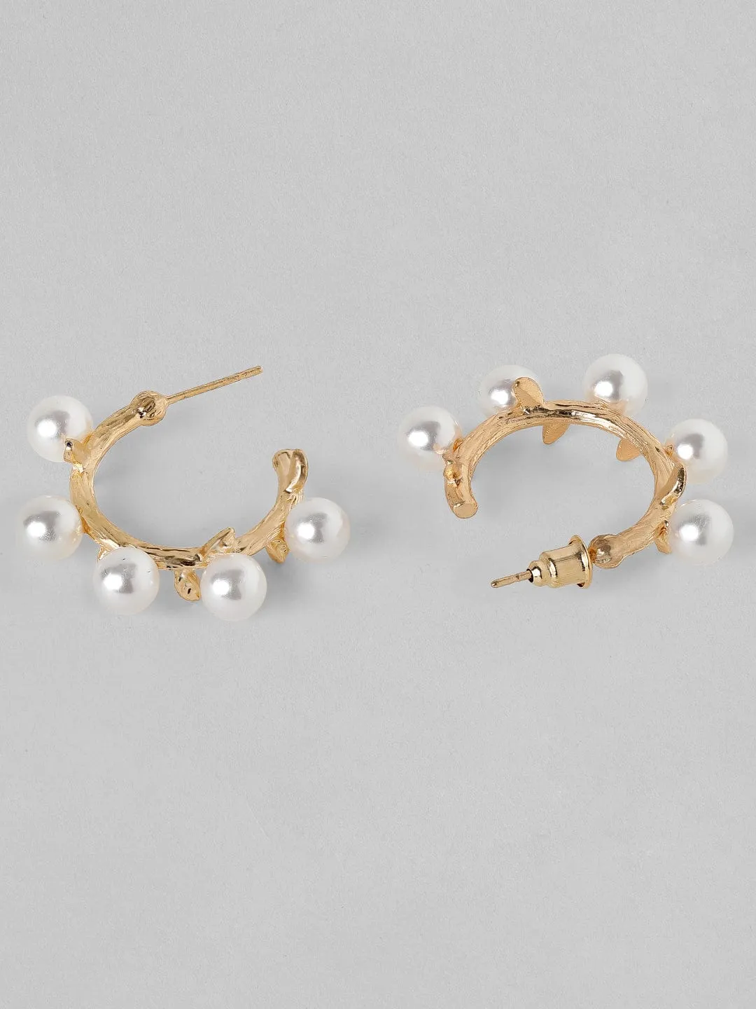 Rubans Voguish Set Of 3 Gold Toned Pearl Studded Classy Hoop Earrings.