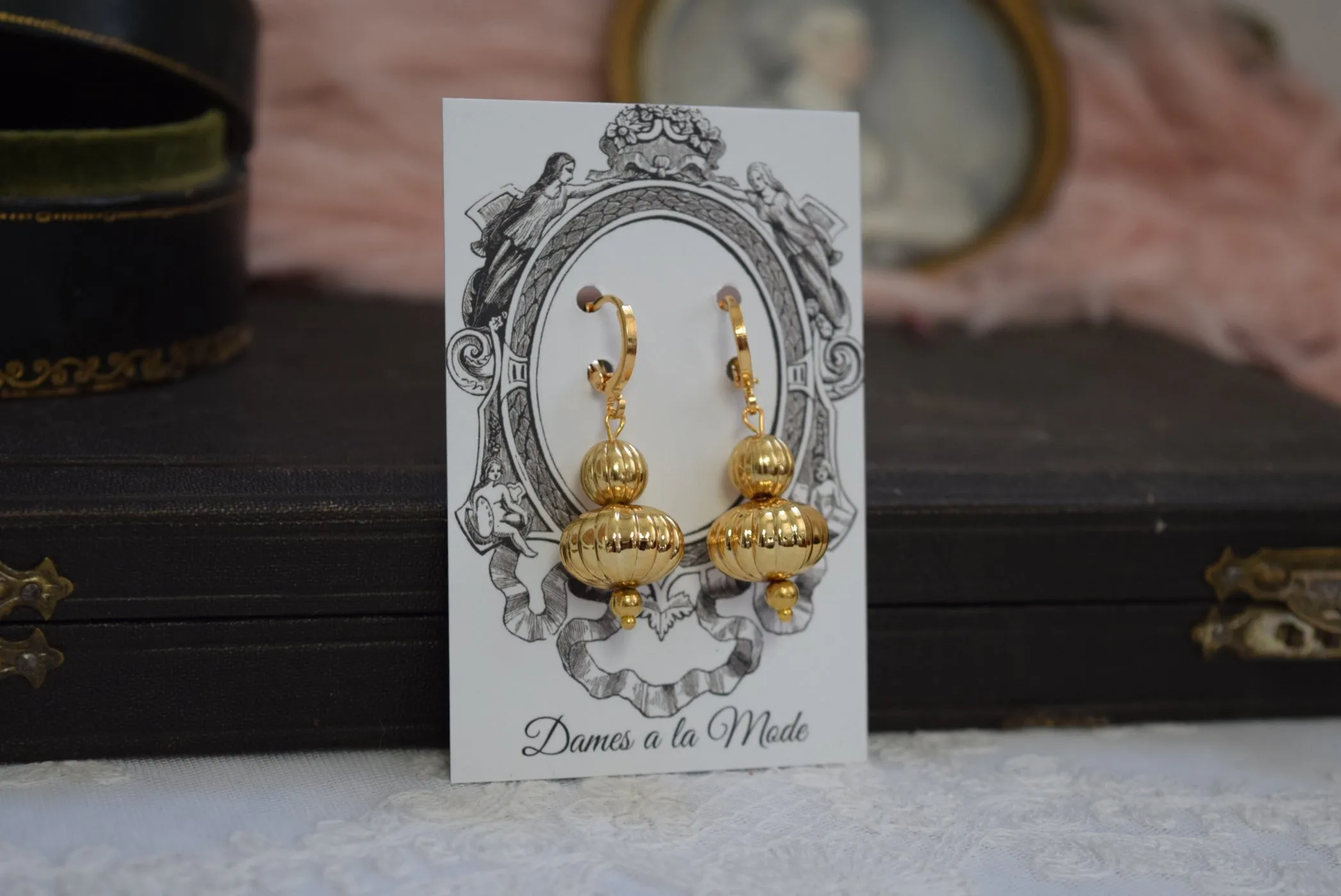 SALE! Golden Fluted Bead Dangle Earrings