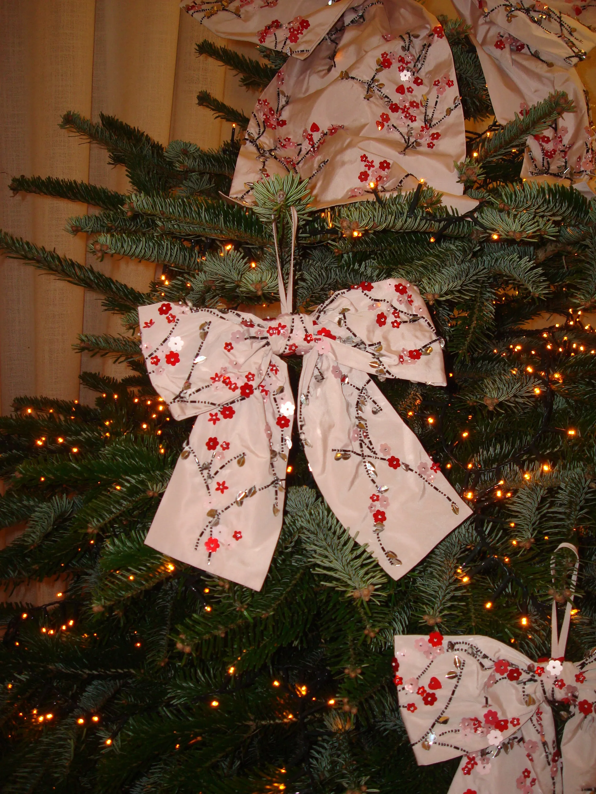 Set of Two Hand-Embroidered Taffeta Bows