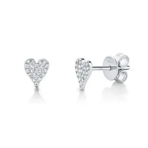 SHY CREATION 14K WHITE GOLD PAVE HEART DIAMOND EARRINGS - 0.10CTW