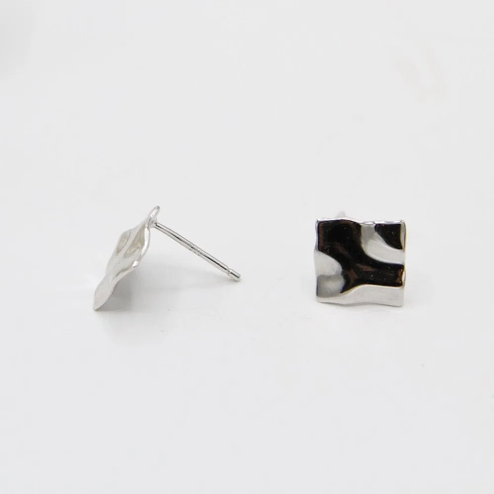 Silver Crush Mini Square Stud Earrings