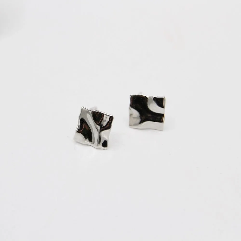 Silver Crush Mini Square Stud Earrings