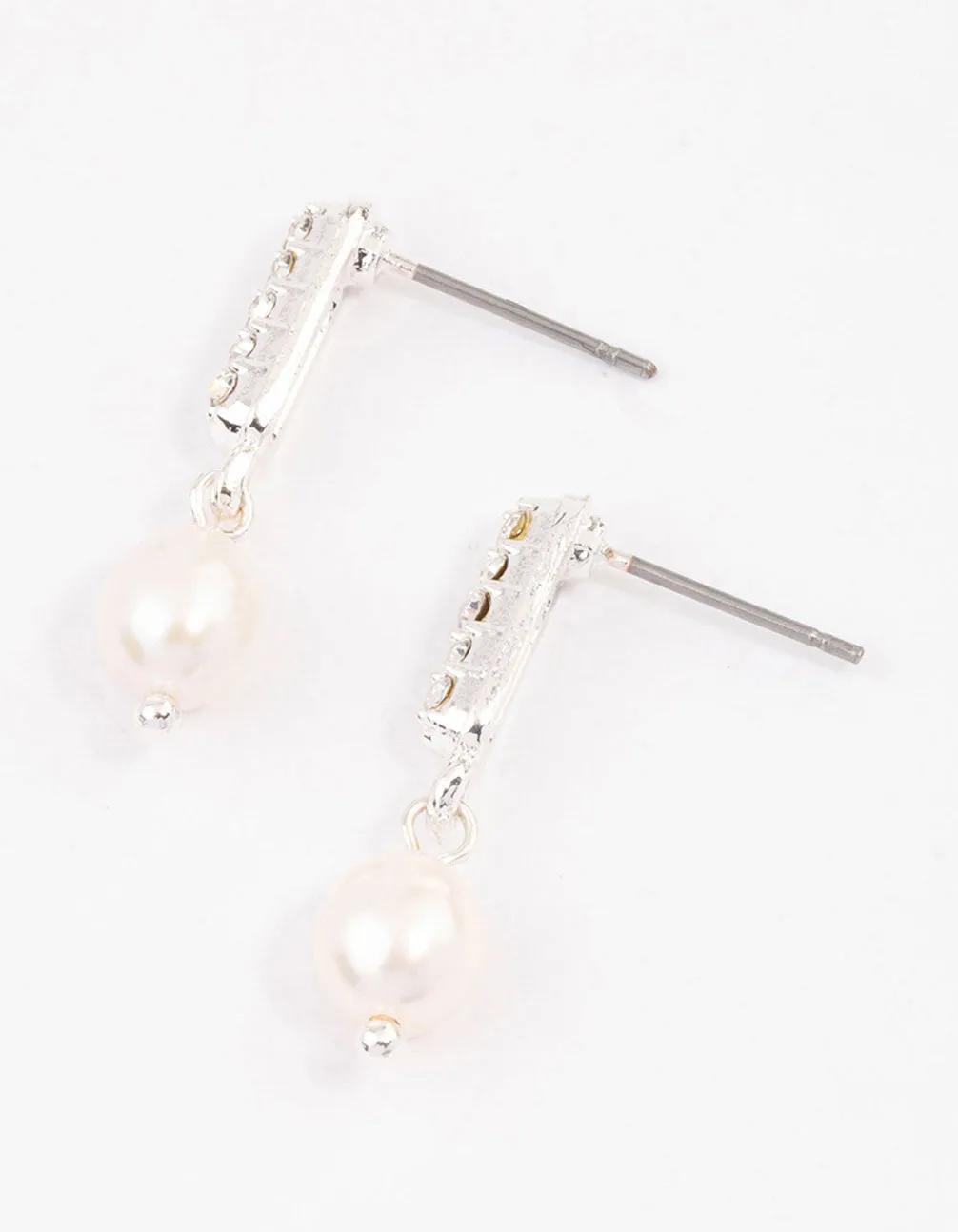 Silver Diamante Mini Pearl Drop Earrings & Polishing Set