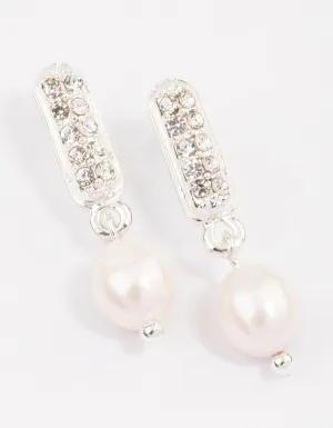 Silver Diamante Mini Pearl Drop Earrings & Polishing Set