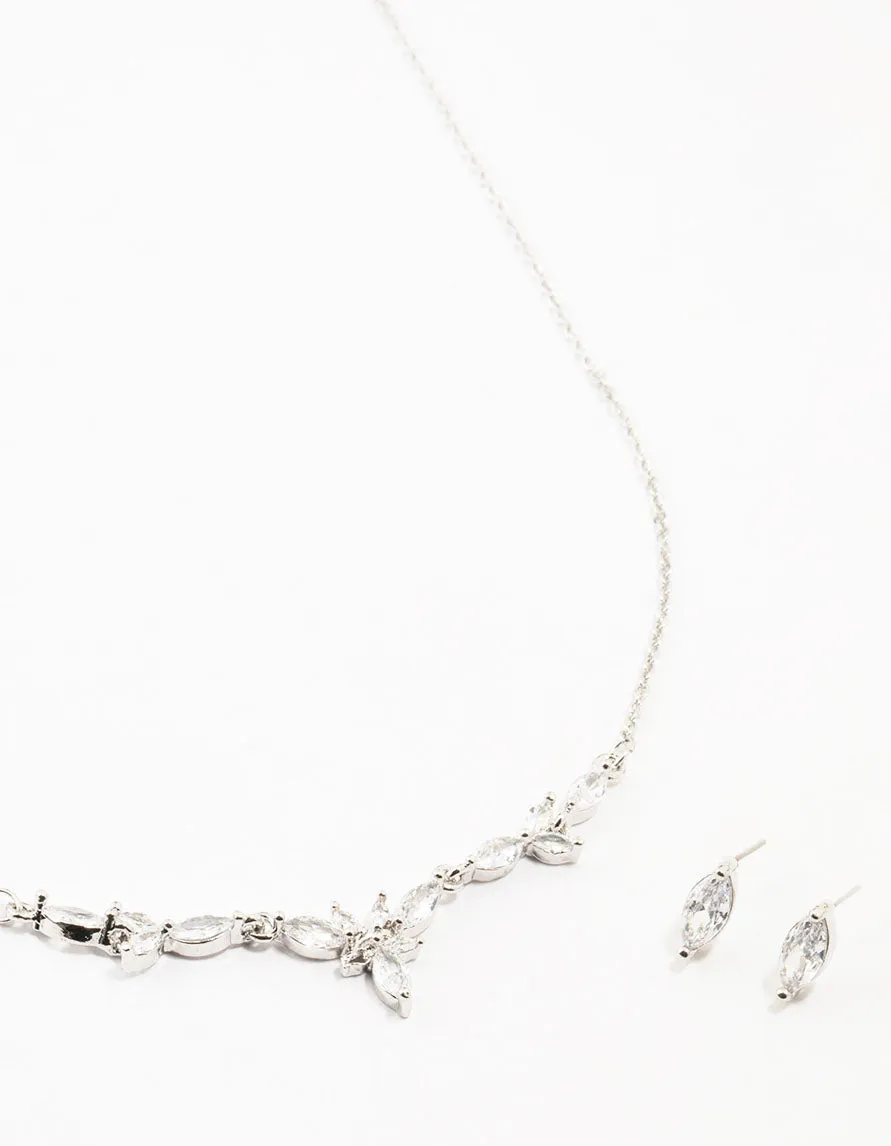 Silver Marquise Diamante Necklace & Earring Set