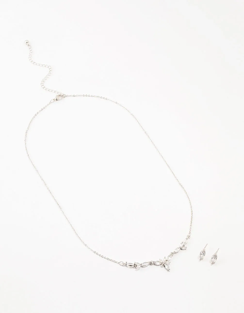 Silver Marquise Diamante Necklace & Earring Set