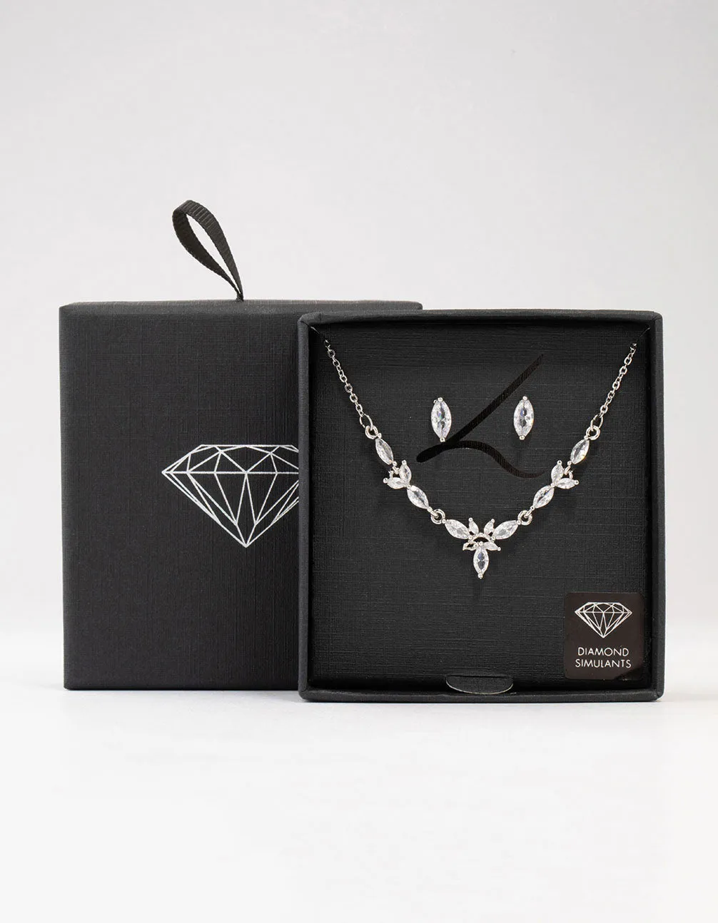 Silver Marquise Diamante Necklace & Earring Set