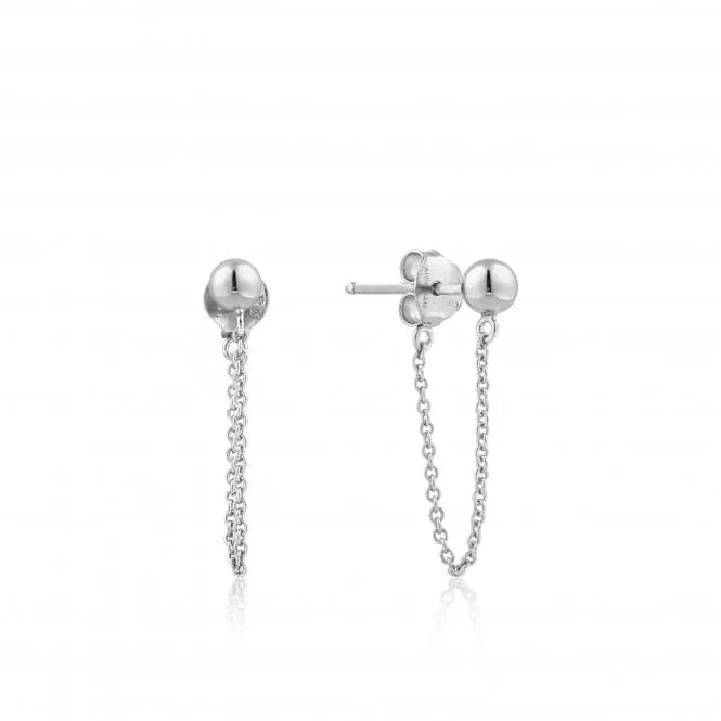 Silver Rhodium Plated Modern Chain Stud Earrings E002-06H