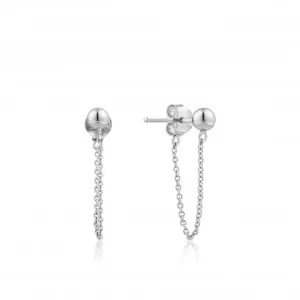 Silver Rhodium Plated Modern Chain Stud Earrings E002-06H