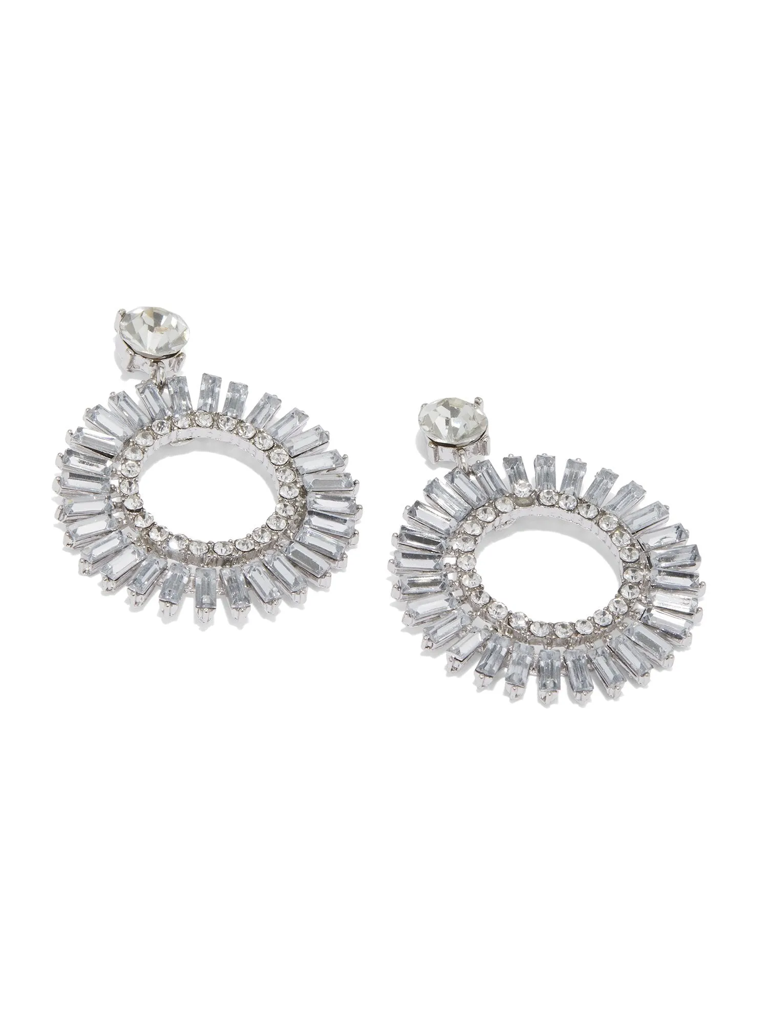 Silver-Tone Rhinestone-Encrusted Hoop Earrings